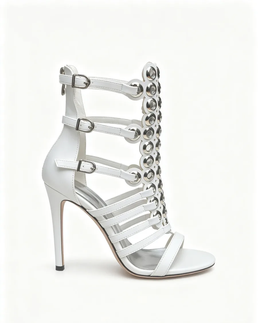 White Gladiator Stiletto Sandals