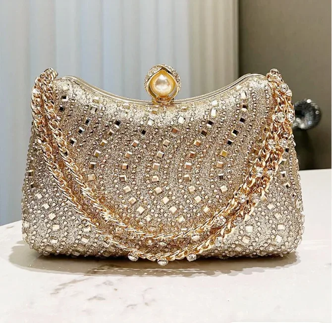 Gold Rhinestone Diamond Inlay Clutch