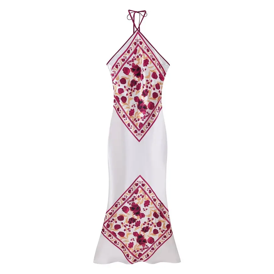 Red Tie-Halter Mermaid Maxi Dress